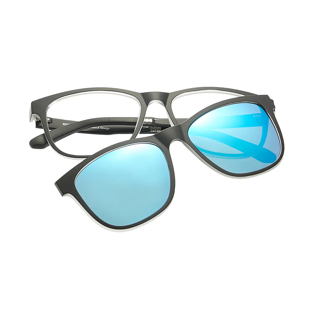 Gene - Square Black Clip On Sunglasses for Men & Women